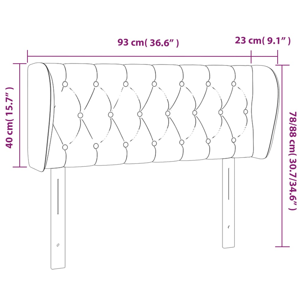 vidaXL Kopfteil mit Ohren Dunkelgrau 93x23x78/88 cm Samt