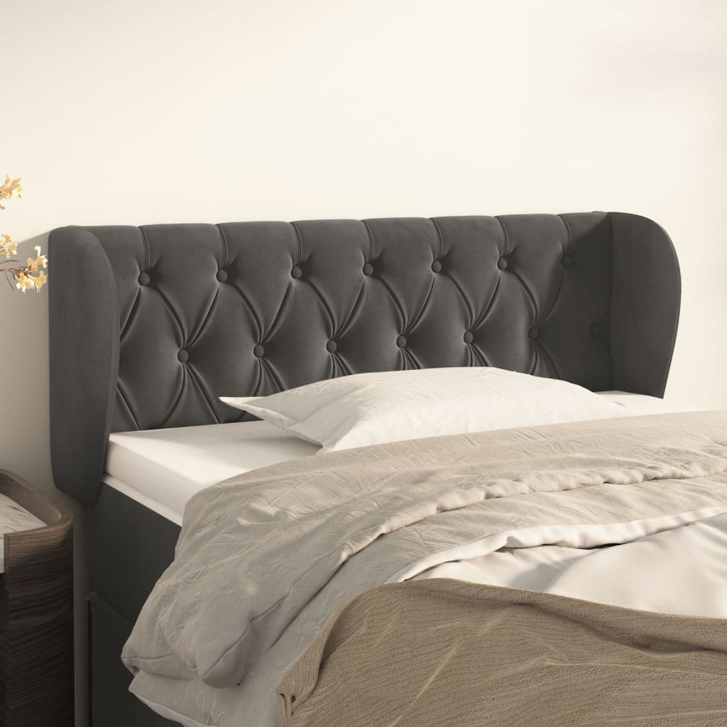 vidaXL Kopfteil mit Ohren Dunkelgrau 93x23x78/88 cm Samt