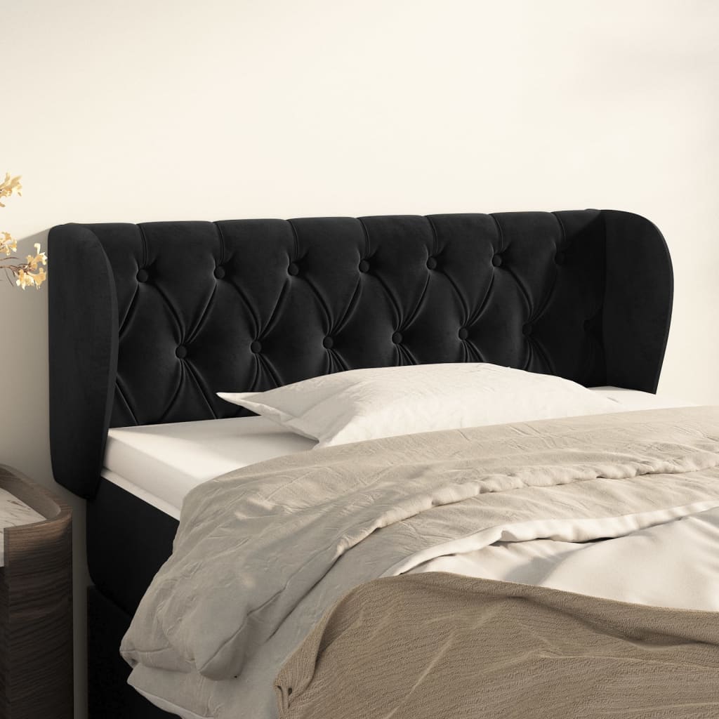 vidaXL Kopfteil mit Ohren Schwarz 93x23x78/88 cm Samt