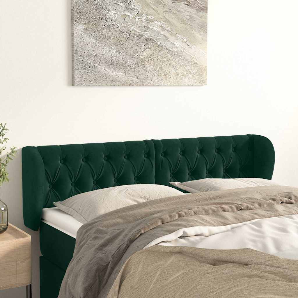 vidaXL Kopfteil mit Ohren Dunkelgrün 147x23x78/88 cm Samt