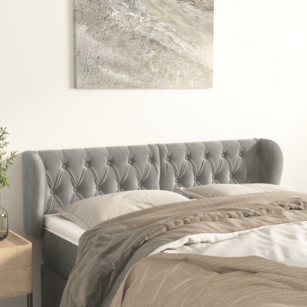 vidaXL Kopfteil mit Ohren Hellgrau 163x23x78/88 cm Samt