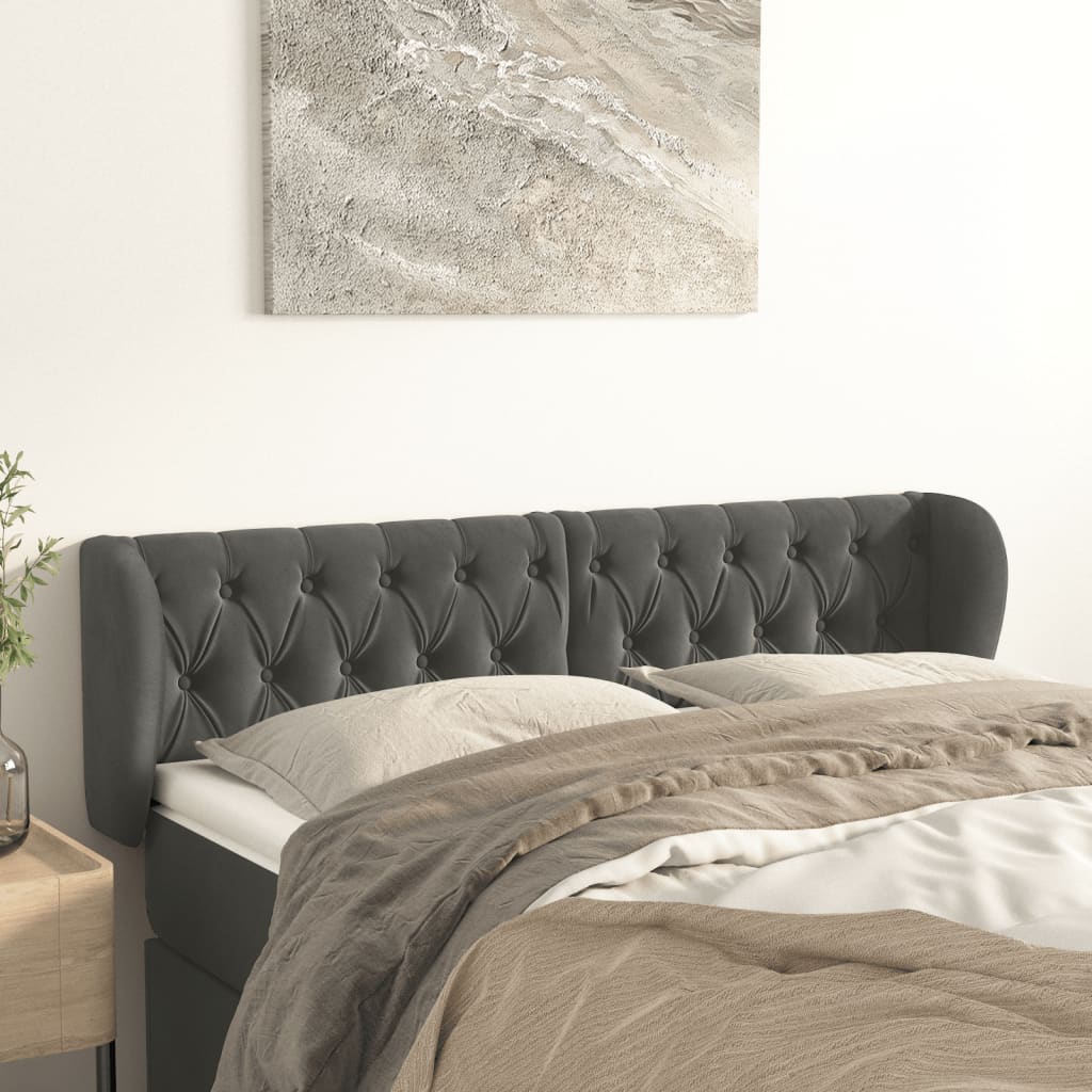 vidaXL Kopfteil mit Ohren Dunkelgrau 163x23x78/88 cm Samt