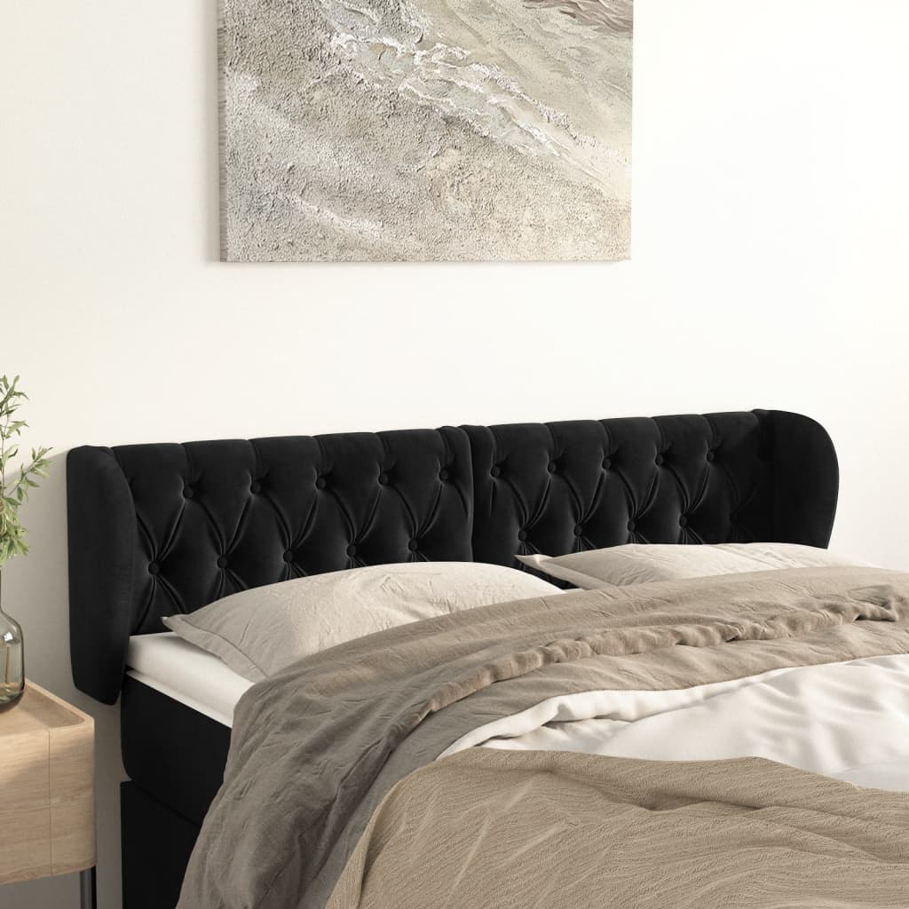 vidaXL Kopfteil mit Ohren Schwarz 163x23x78/88 cm Samt