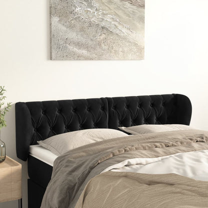 vidaXL Kopfteil mit Ohren Schwarz 163x23x78/88 cm Samt