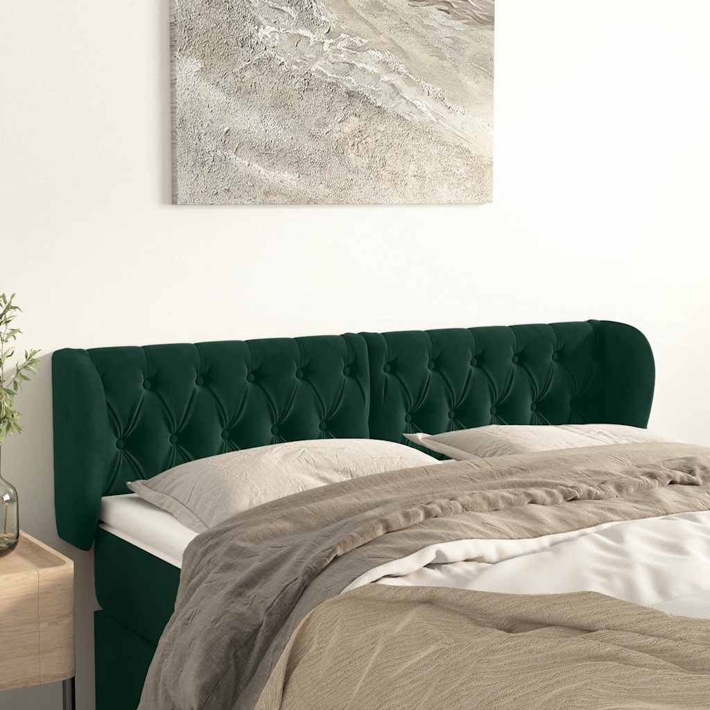 vidaXL Kopfteil mit Ohren Dunkelgrün 163x23x78/88 cm Samt