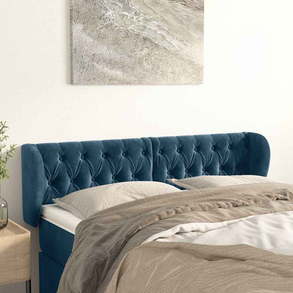 vidaXL Kopfteil mit Ohren Dunkelblau 163x23x78/88 cm Samt