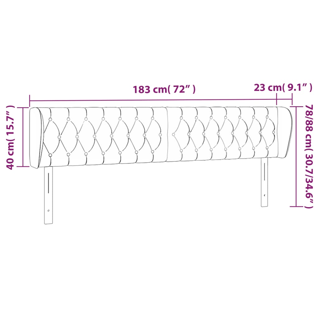 vidaXL Kopfteil mit Ohren Schwarz 183x23x78/88 cm Samt