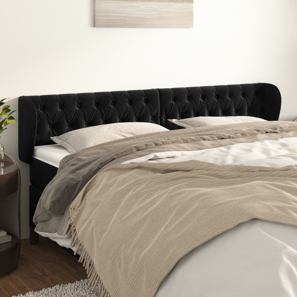 vidaXL Kopfteil mit Ohren Schwarz 203x23x78/88 cm Samt