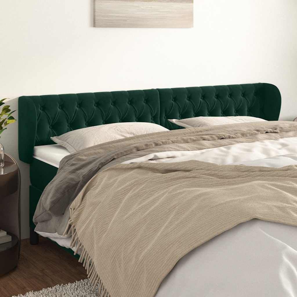 vidaXL Kopfteil mit Ohren Dunkelgrün 203x23x78/88 cm Samt