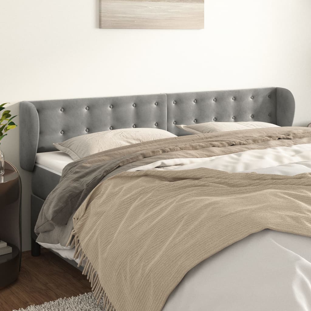 vidaXL Kopfteil mit Ohren Hellgrau 163x23x78/88 cm Samt