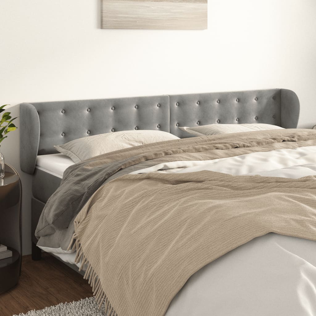 vidaXL Kopfteil mit Ohren Hellgrau 203x23x78/88 cm Samt