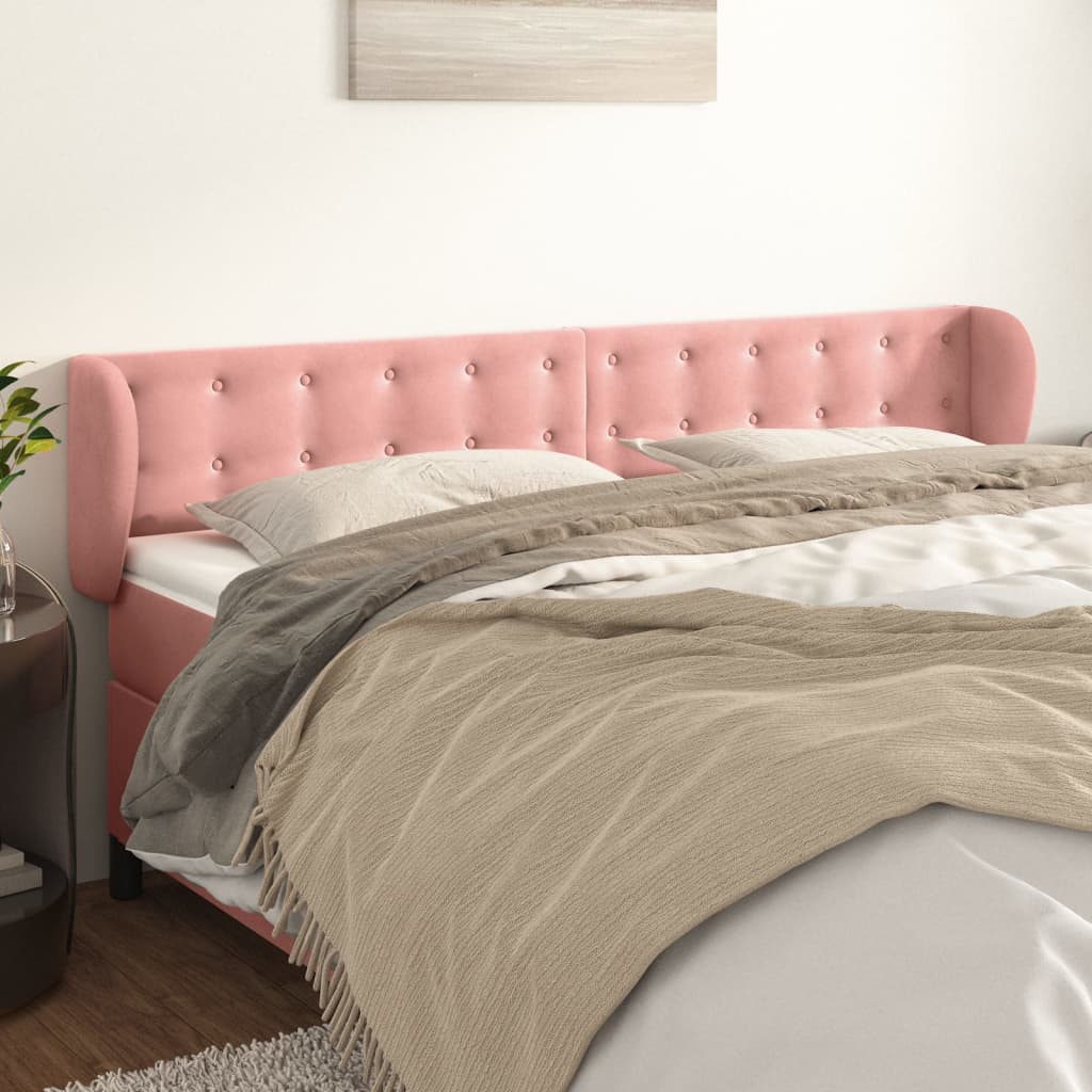 vidaXL Kopfteil mit Ohren Rosa 203x23x78/88 cm Samt