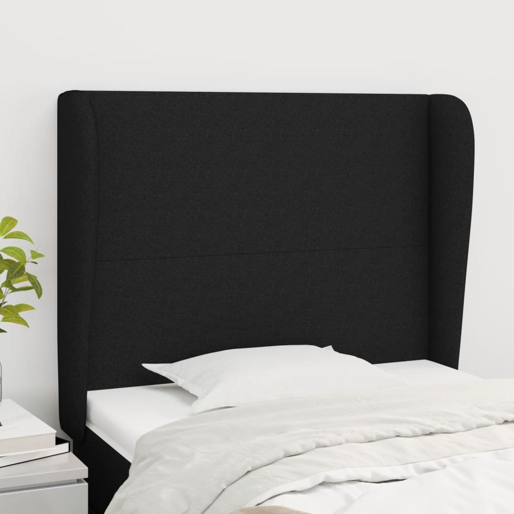 vidaXL Kopfteil mit Ohren Schwarz 93x23x118/128 cm Stoff