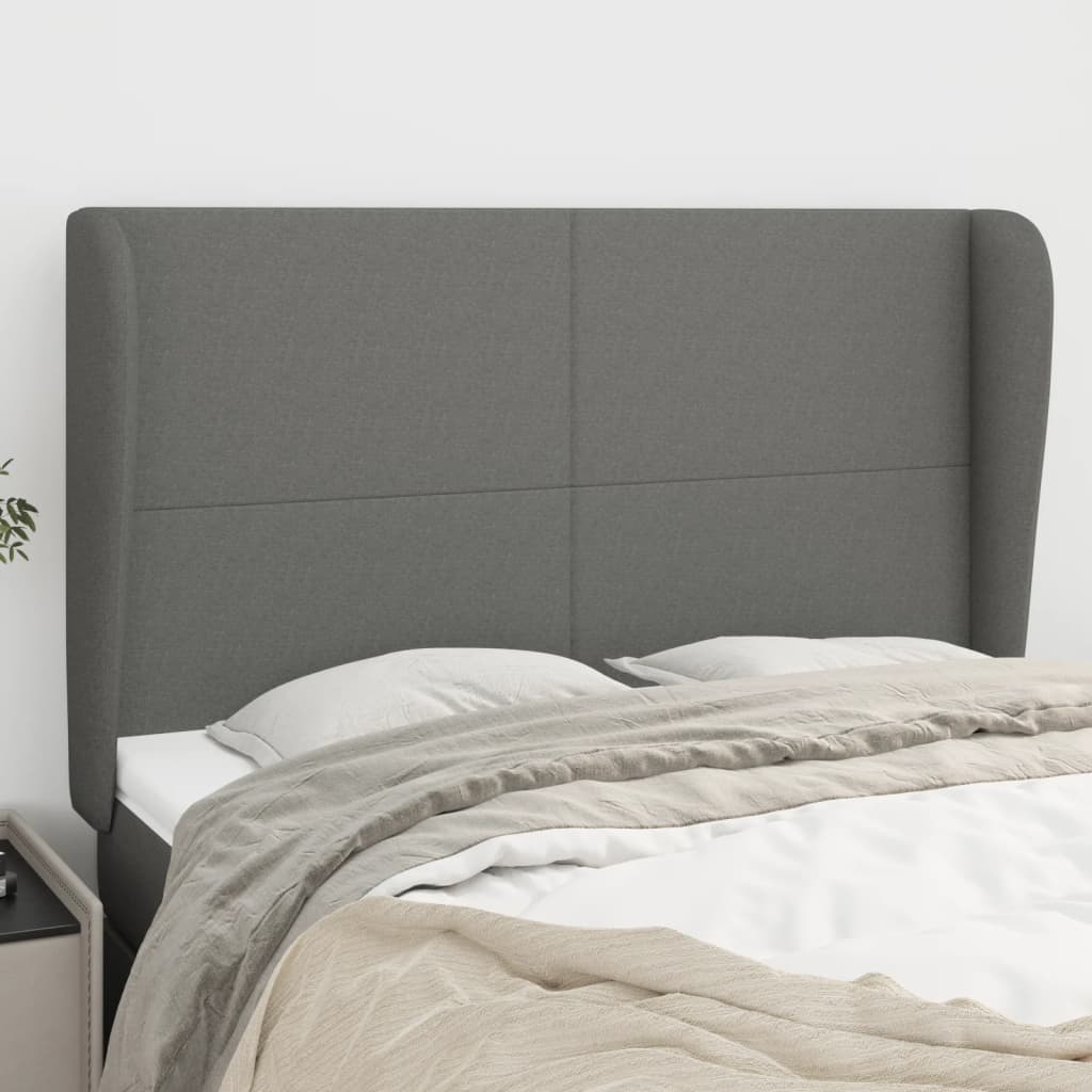 vidaXL Kopfteil mit Ohren Dunkelgrau 147x23x118/128 cm Stoff