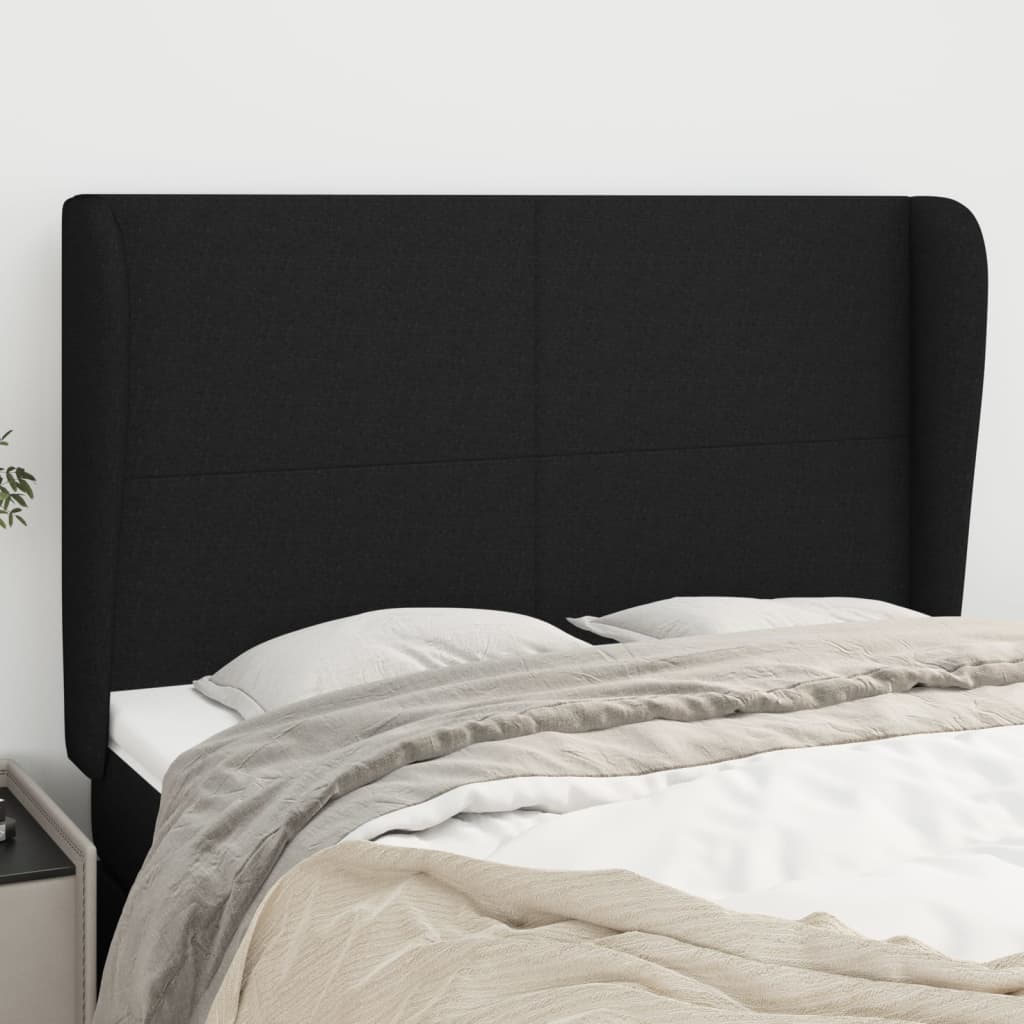 vidaXL Kopfteil mit Ohren Schwarz 147x23x118/128 cm Stoff