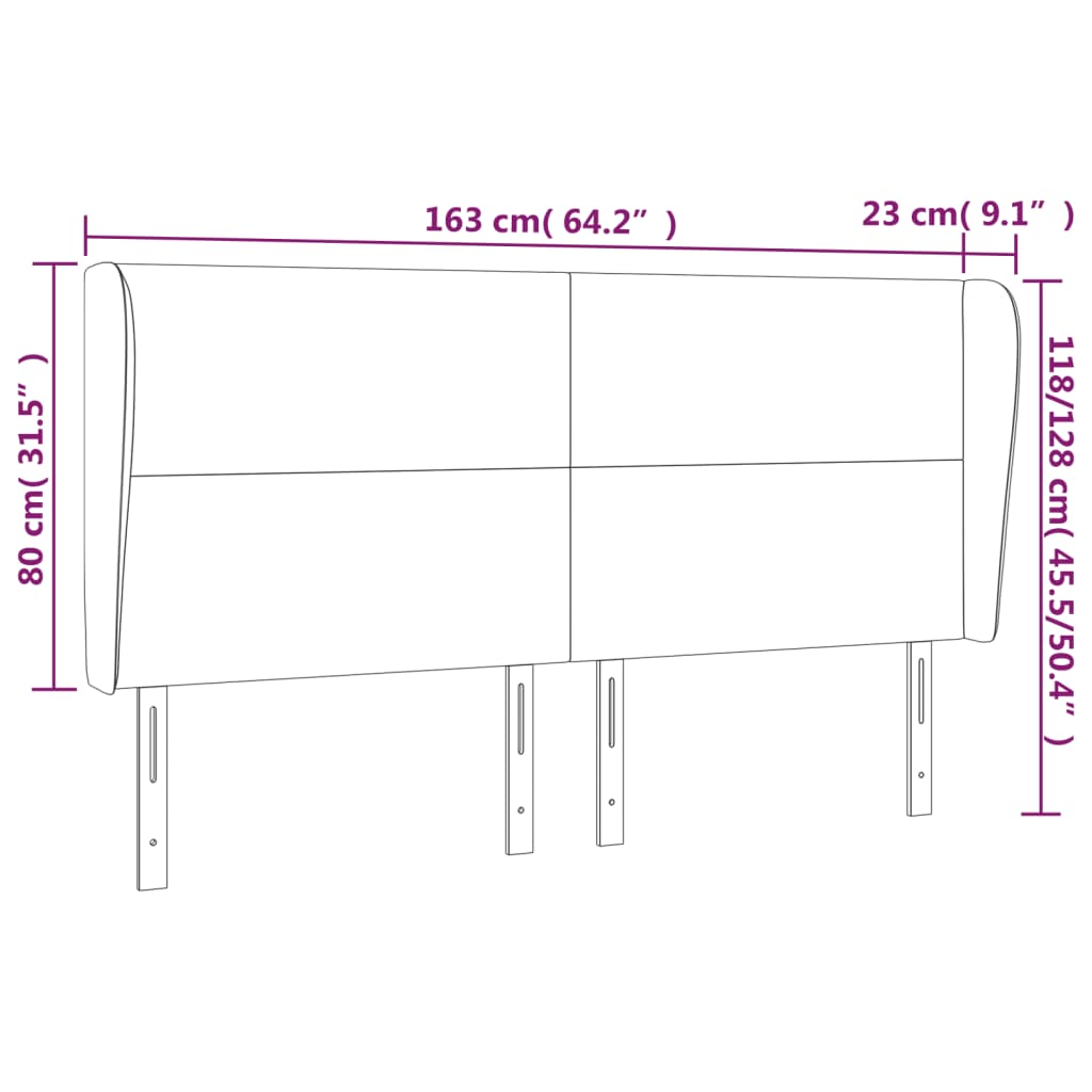vidaXL Kopfteil mit Ohren Schwarz 163x23x118/128 cm Stoff