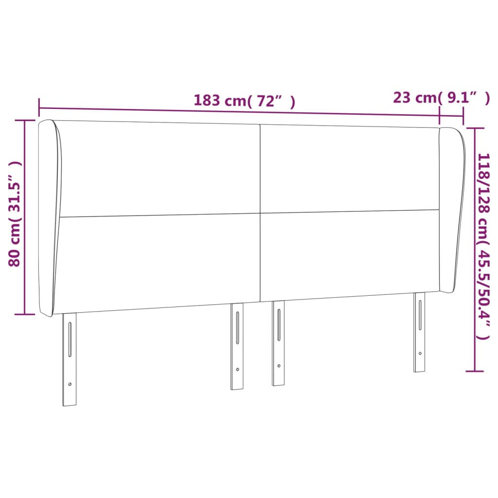 vidaXL Kopfteil mit Ohren Hellgrau 183x23x118/128 cm Stoff