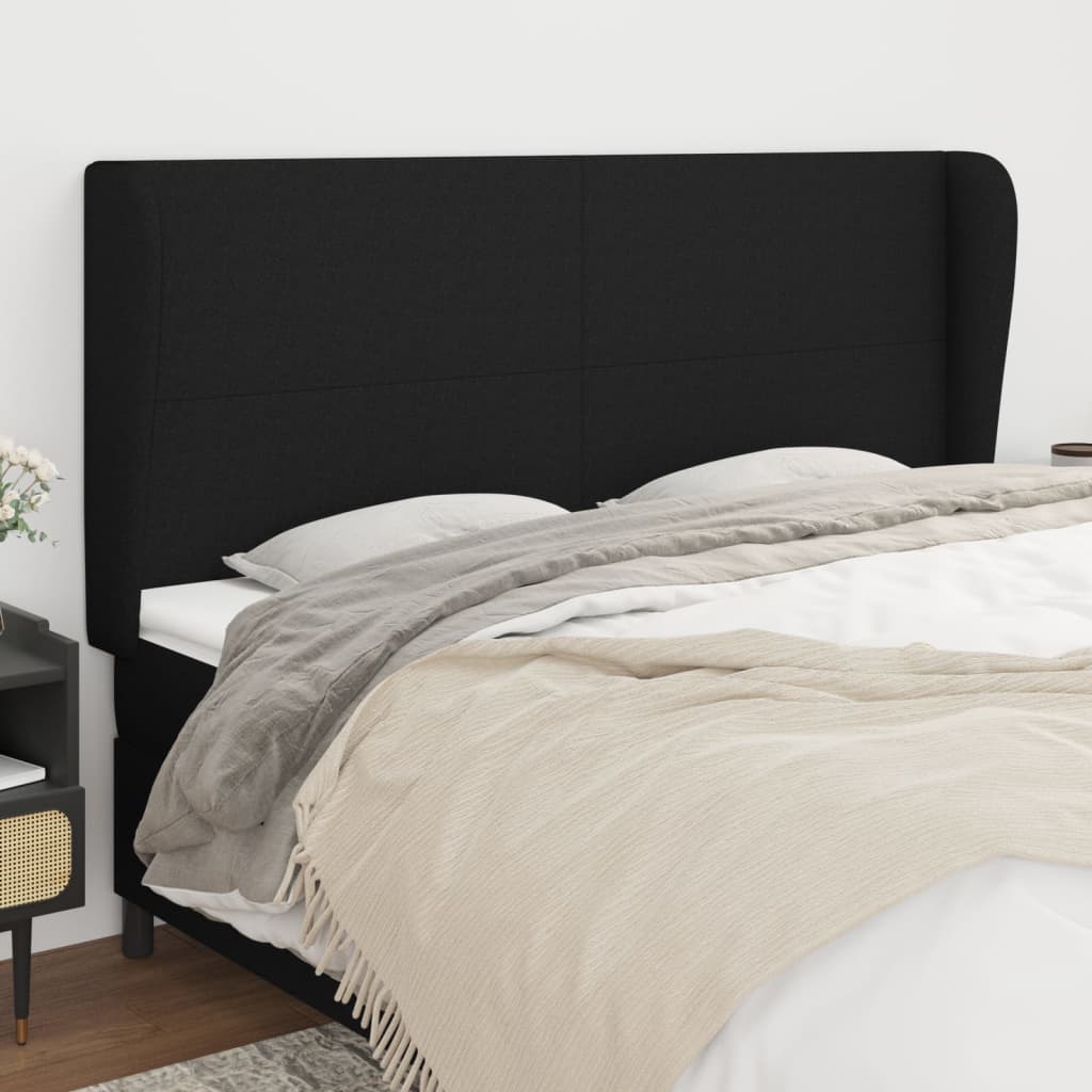 vidaXL Kopfteil mit Ohren Schwarz 203x23x118/128 cm Stoff