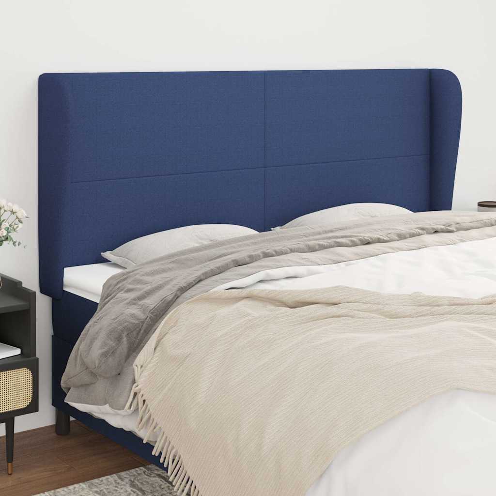 vidaXL Kopfteil mit Ohren Blau 203x23x118/128 cm Stoff