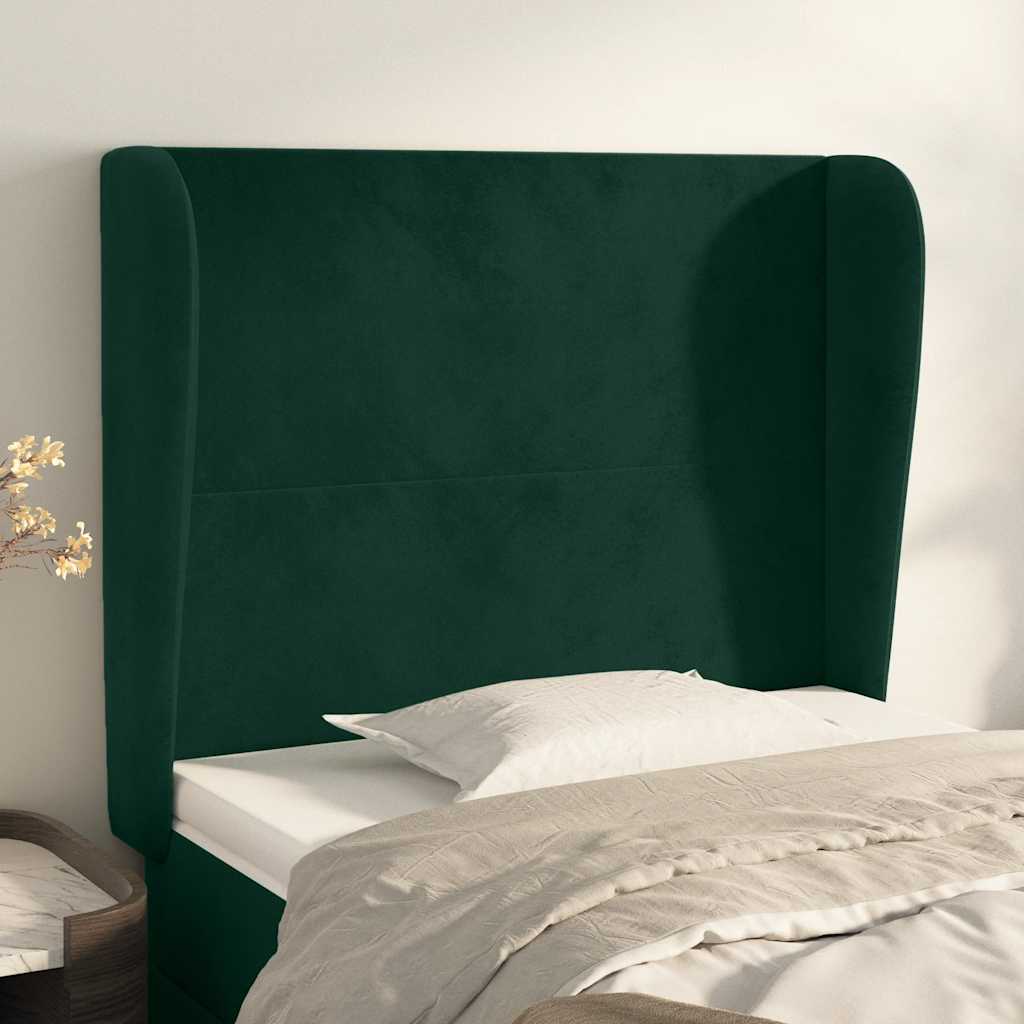vidaXL Kopfteil mit Ohren Dunkelgrün 93x23x118/128 cm Samt