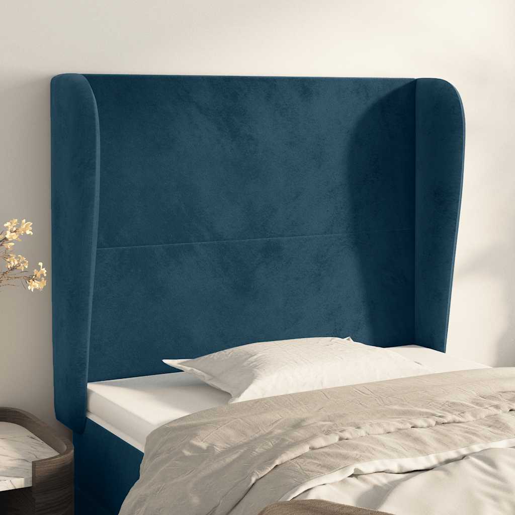 vidaXL Kopfteil mit Ohren Dunkelblau 93x23x118/128 cm Samt
