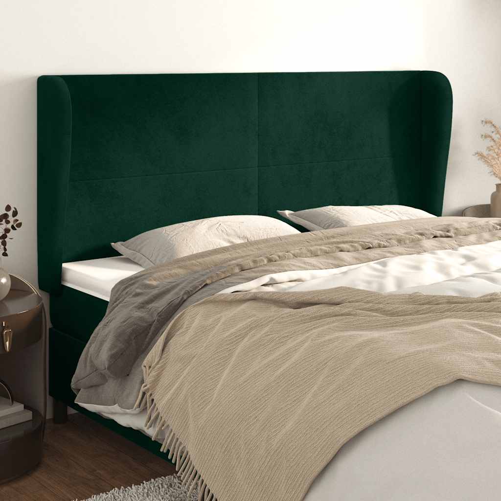 vidaXL Kopfteil mit Ohren Dunkelgrün 163x23x118/128 cm Samt