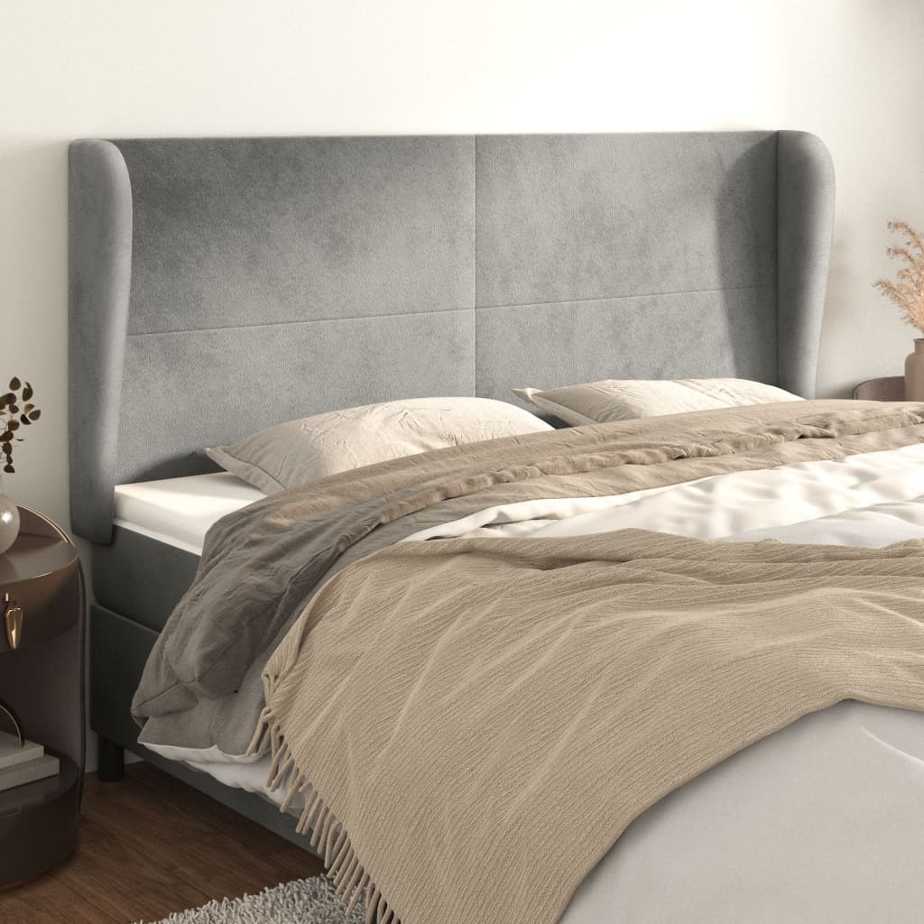 vidaXL Kopfteil mit Ohren Hellgrau 183x23x118/128 cm Samt
