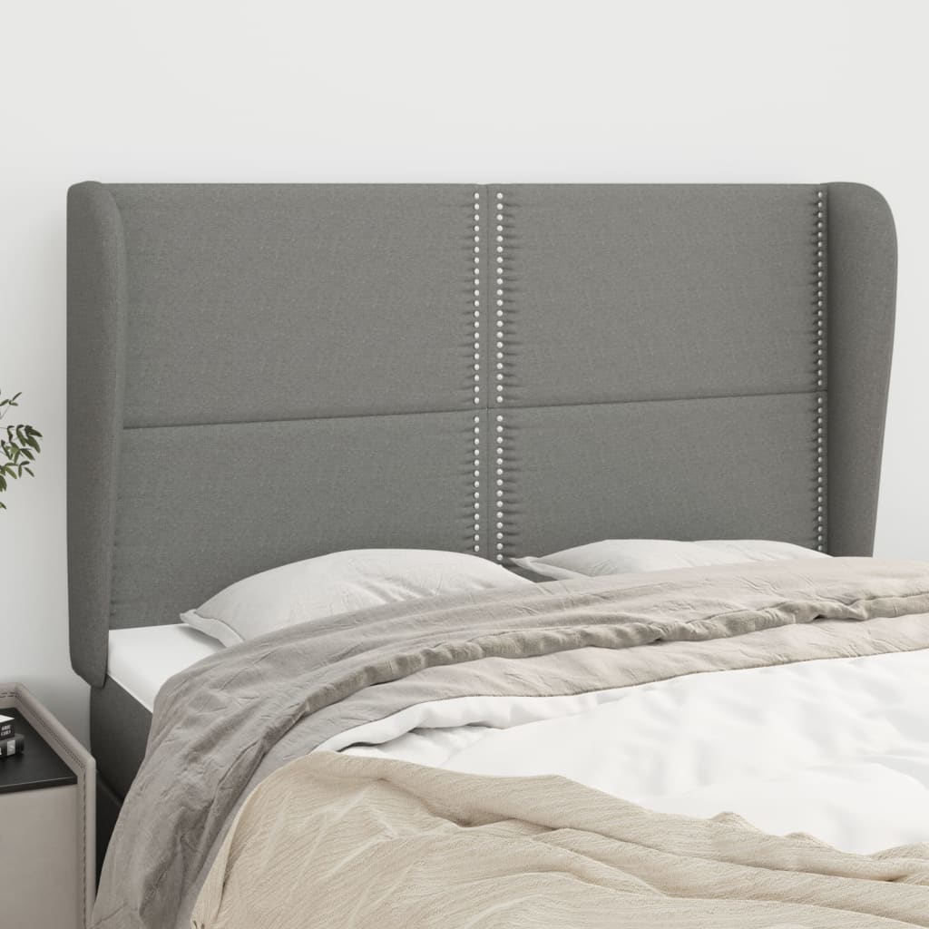 vidaXL Kopfteil mit Ohren Dunkelgrau 147x23x118/128 cm Stoff