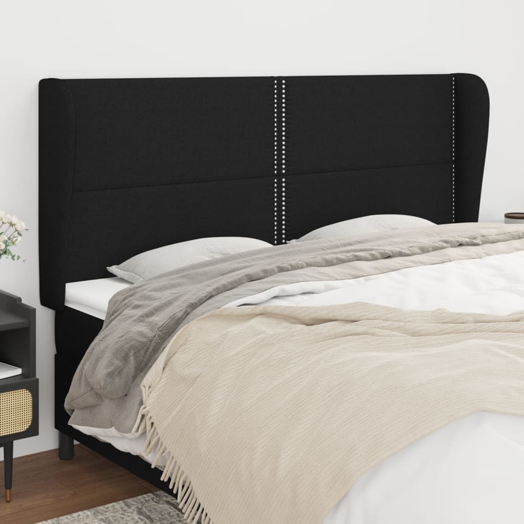 vidaXL Kopfteil mit Ohren Schwarz 163x23x118/128 cm Stoff