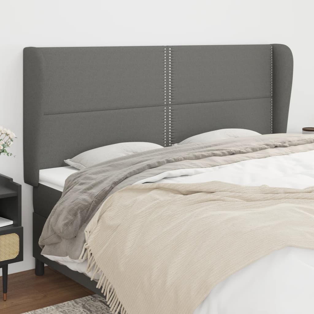 vidaXL Kopfteil mit Ohren Dunkelgrau 203x23x118/128 cm Stoff