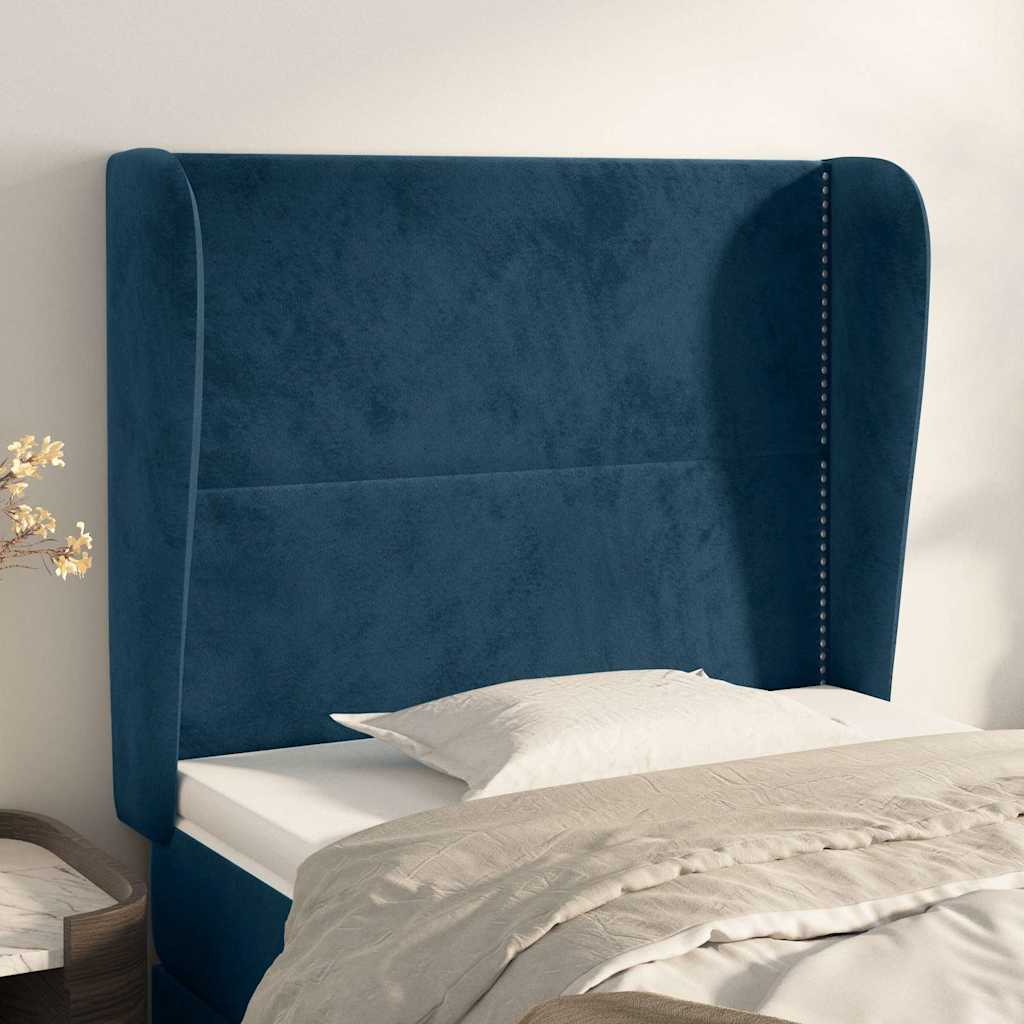 vidaXL Kopfteil mit Ohren Dunkelblau 103x23x118/128 cm Samt