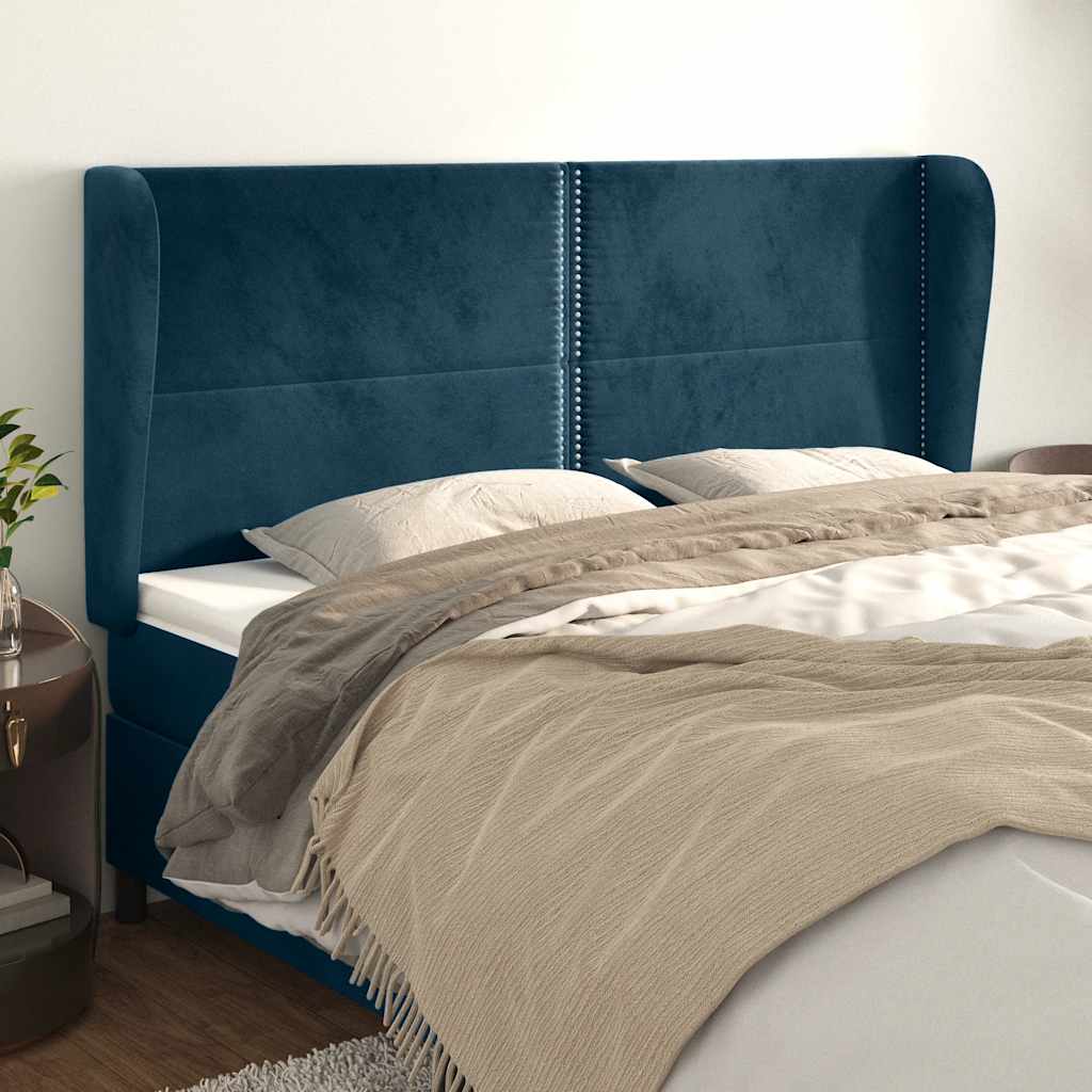 vidaXL Kopfteil mit Ohren Dunkelblau 163x23x118/128 cm Samt