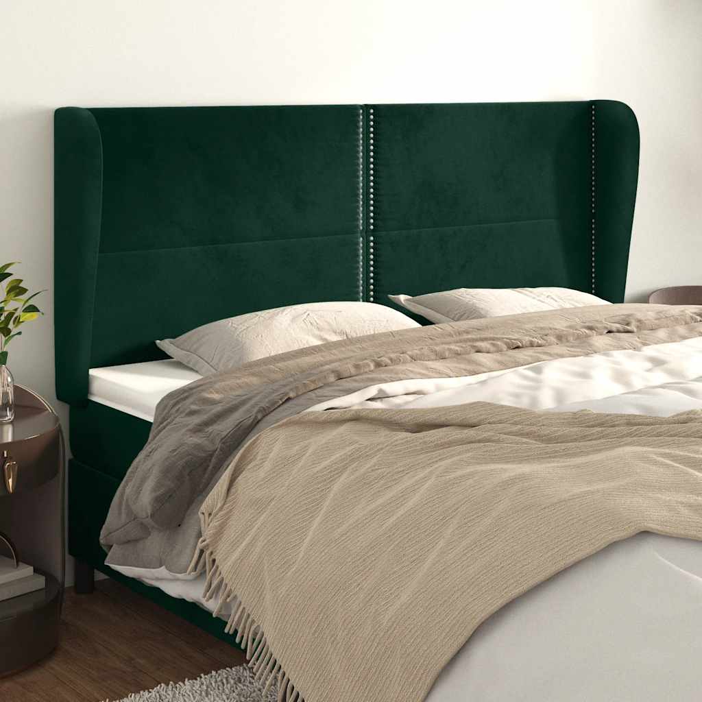 vidaXL Kopfteil mit Ohren Dunkelgrün 183x23x118/128 cm Samt