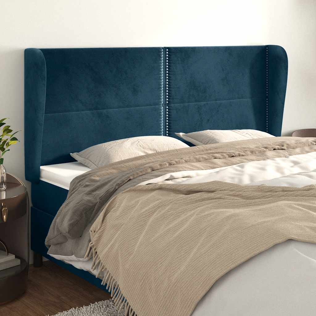 vidaXL Tête de lit à oreilles Bleu foncé 183x23x118/128 cm Velours