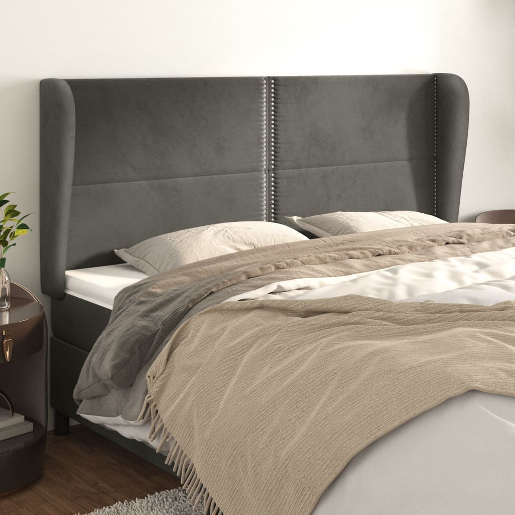 vidaXL Kopfteil mit Ohren Dunkelgrau 203x23x118/128 cm Samt