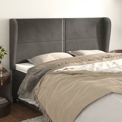 vidaXL Kopfteil mit Ohren Dunkelgrau 203x23x118/128 cm Samt