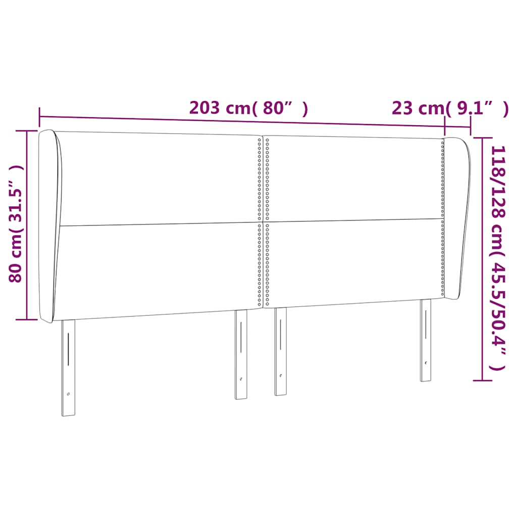vidaXL Kopfteil mit Ohren Dunkelblau 203x23x118/128 cm Samt