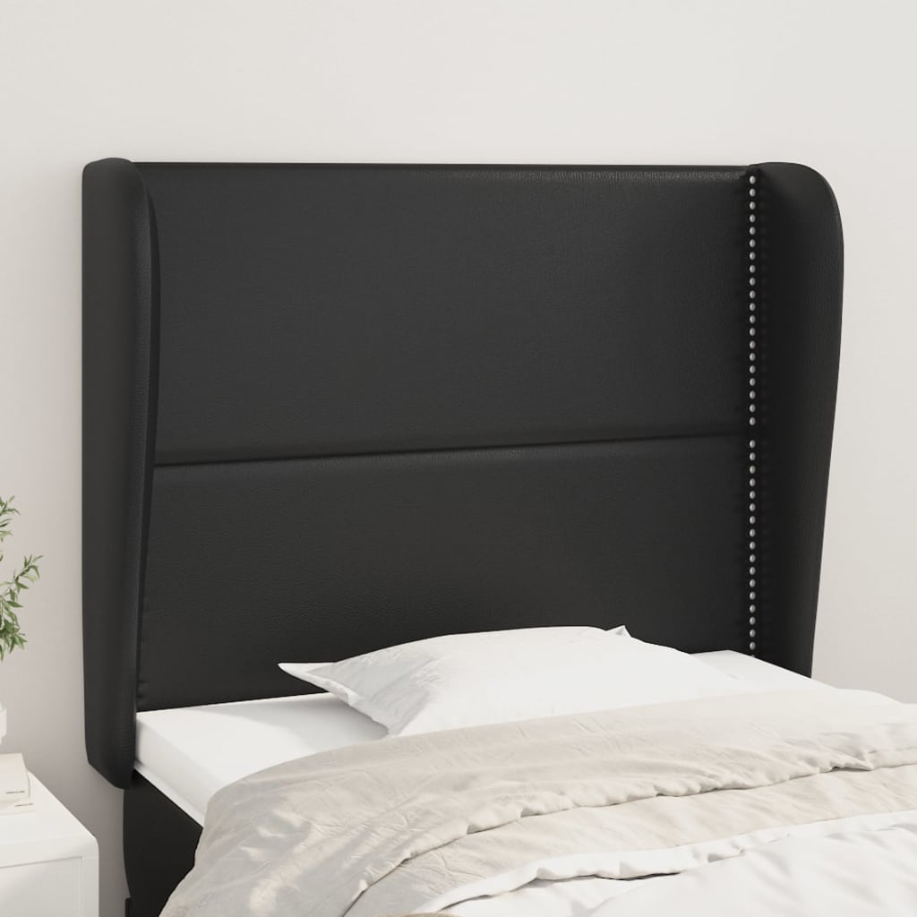 vidaXL Kopfteil mit Ohren Schwarz 93x23x118/128 cm Kunstleder