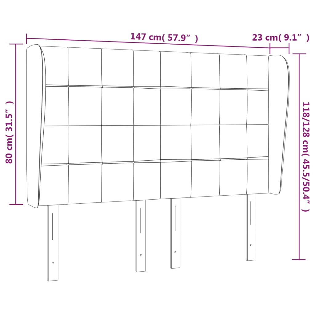vidaXL Kopfteil mit Ohren Dunkelgrau 147x23x118/128 cm Stoff
