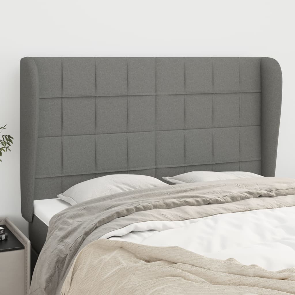 vidaXL Kopfteil mit Ohren Dunkelgrau 147x23x118/128 cm Stoff