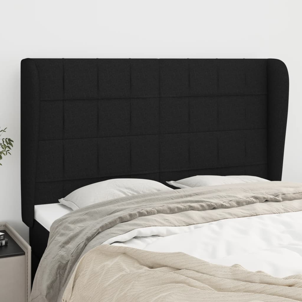 vidaXL Kopfteil mit Ohren Schwarz 147x23x118/128 cm Stoff