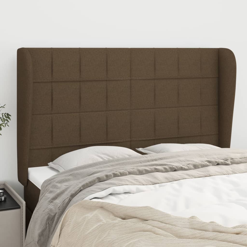 vidaXL Kopfteil mit Ohren Dunkelbraun 147x23x118/128 cm Stoff