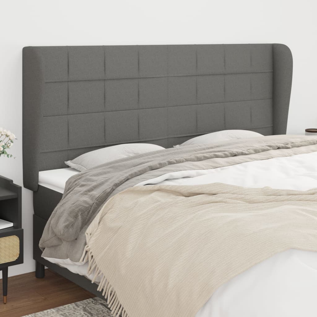 vidaXL Kopfteil mit Ohren Dunkelgrau 163x23x118/128 cm Stoff