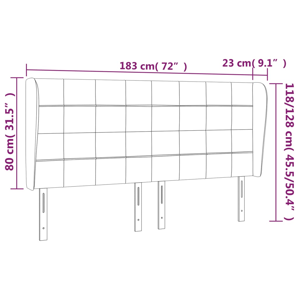 vidaXL Kopfteil mit Ohren Dunkelgrau 183x23x118/128 cm Stoff