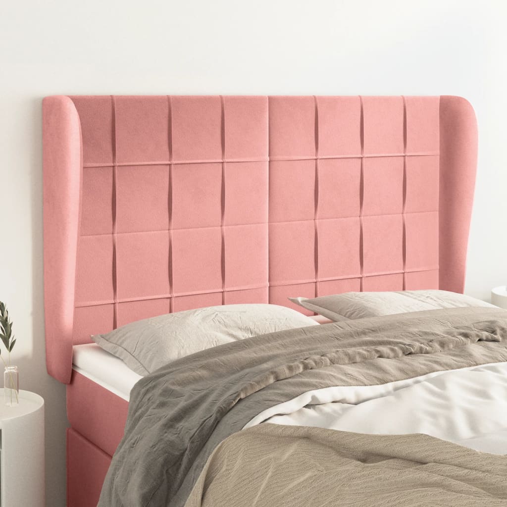 vidaXL Kopfteil mit Ohren Rosa 147x23x118/128 cm Samt