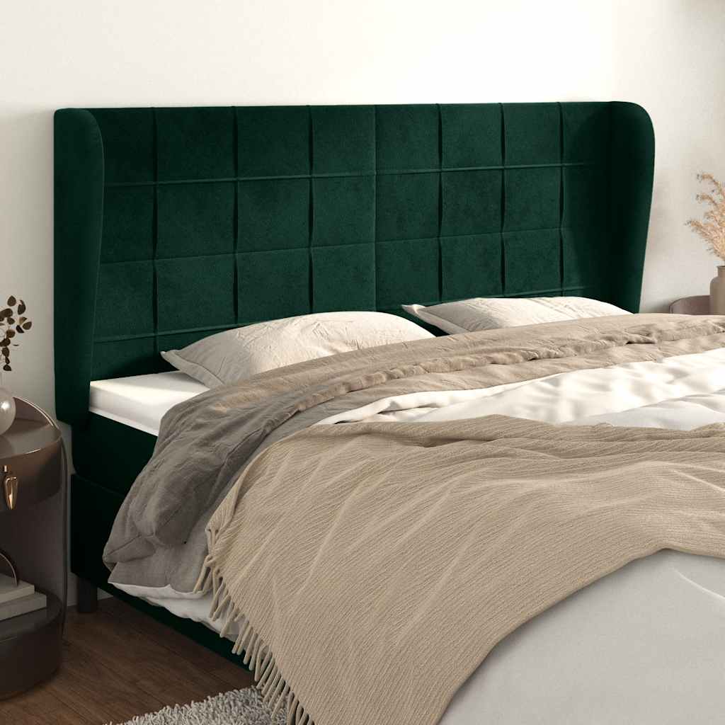 vidaXL Kopfteil mit Ohren Dunkelgrün 163x23x118/128 cm Samt
