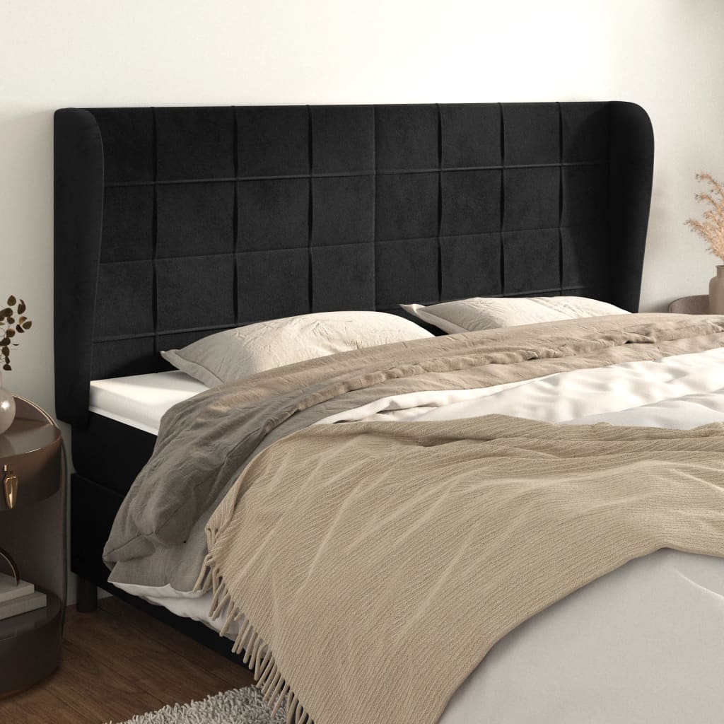 vidaXL Kopfteil mit Ohren Schwarz 183x23x118/128 cm Samt