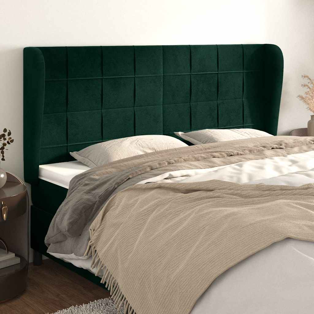 vidaXL Kopfteil mit Ohren Dunkelgrün 183x23x118/128 cm Samt