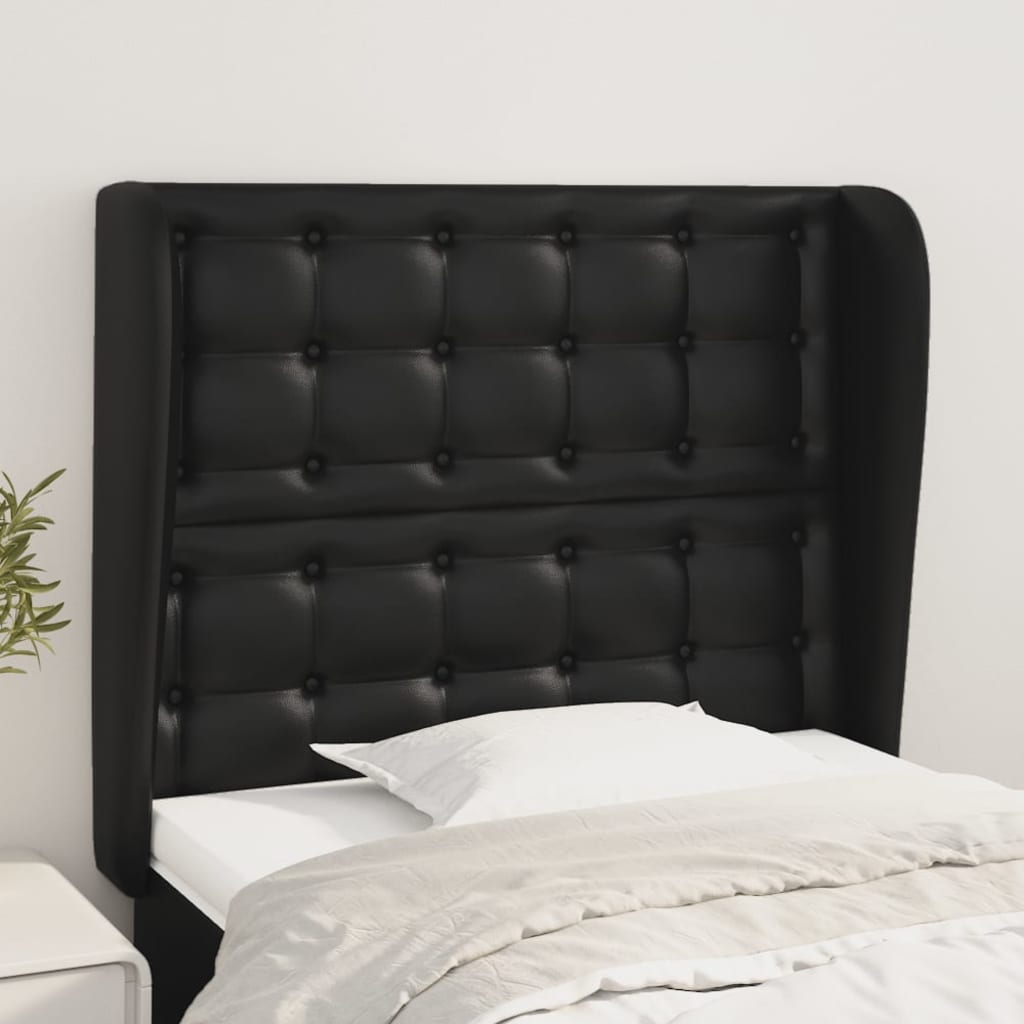 vidaXL Kopfteil mit Ohren Schwarz 93x23x118/128 cm Kunstleder