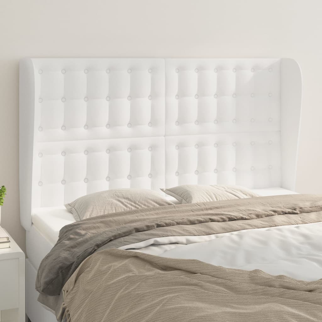 vidaXL Kopfteil mit Ohren Weiß 147x23x118/128 cm Kunstleder